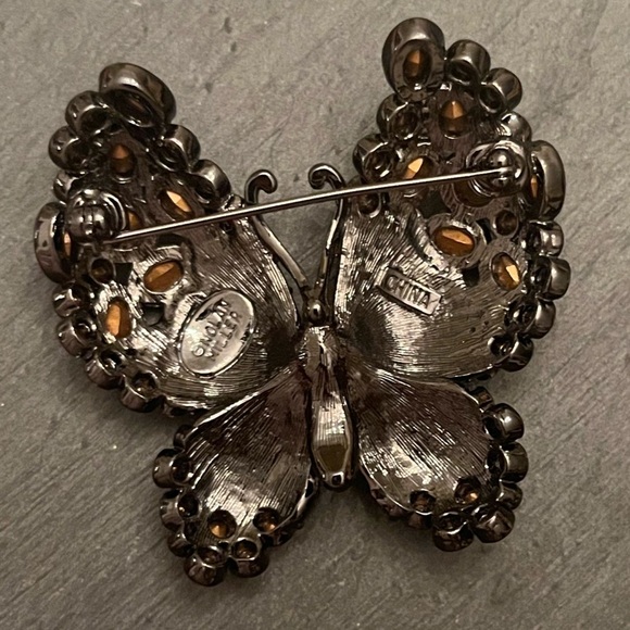 Nolan Miller Multi Color Crystal Butterfly Brooch on Black Base - Picture 3 of 3